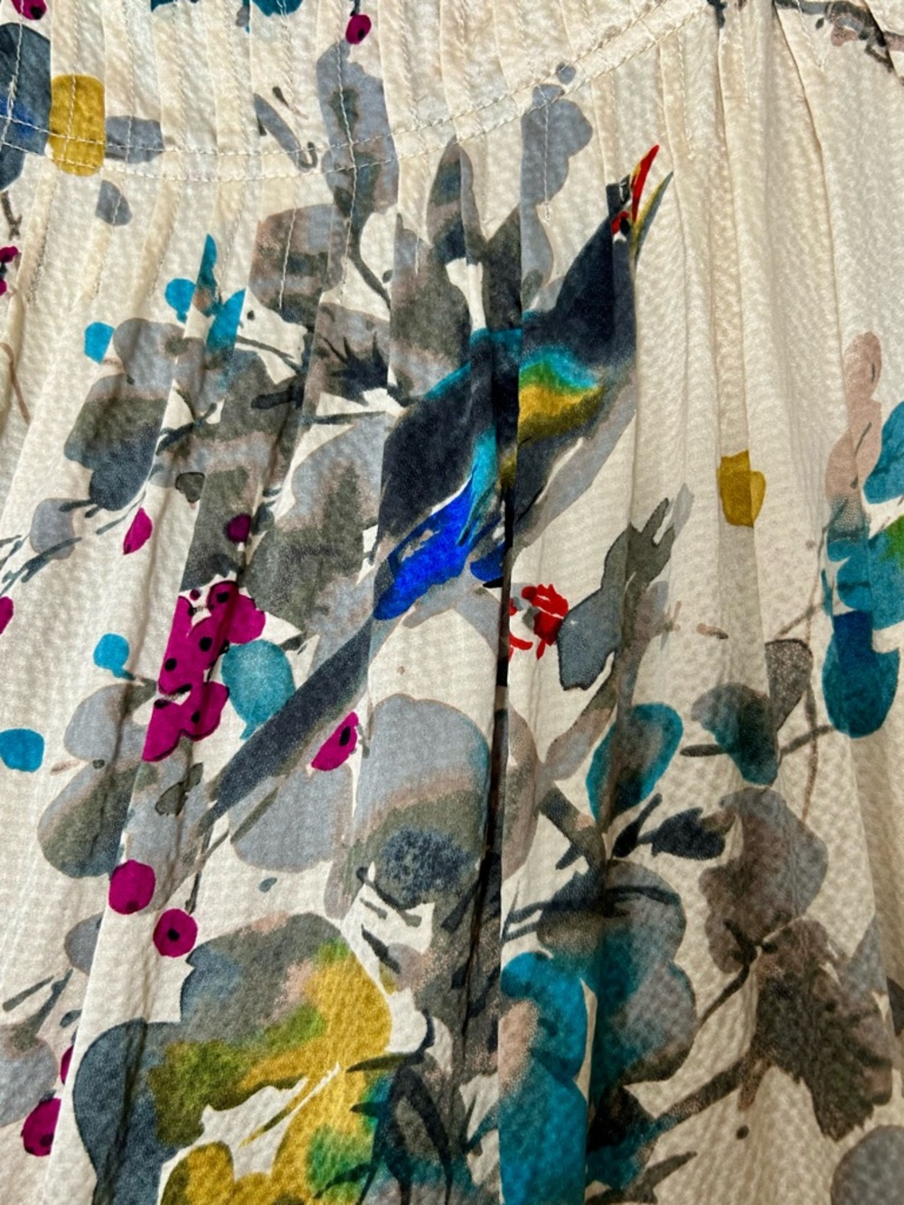 Anthropologie Tabitha sz 4 Silk Floral Bird  Bodice, Lined Pencil Skirt Dress - Picture 3 of 7